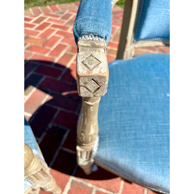 Late 18th Century Antique French Directoire Period Armchairs in Sky Blue- Set of 4 For Sale - Image 4 of 9