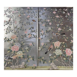 Chinoiserie Hand Painted Wallpaper Art Work For Sale
