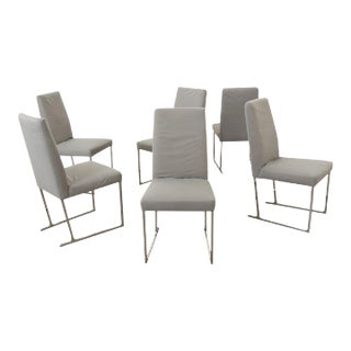 Modern Chrome Sled-Leg Base Dining Chairs - Set of 6 For Sale