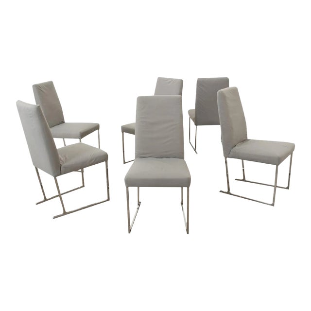 Modern Chrome Sled-Leg Base Dining Chairs - Set of 6 For Sale