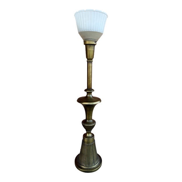 Mid 20th Century Hollywood Regency Art Deco Rembrandt Brass Torchiere Lamp For Sale