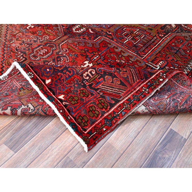 1960 7'10"x11'4" Toreader Red Hand Knotted Cleaned Evenly Worn Vintage Oriental Rug For Sale - Image 10 of 12