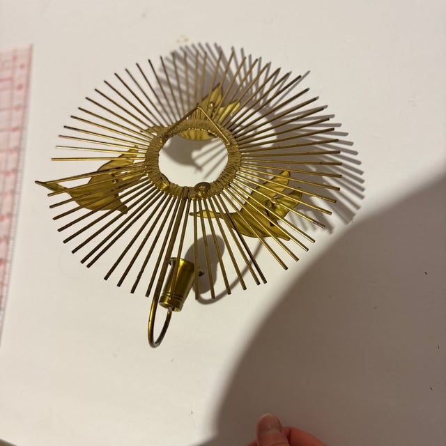 Gold 1960s Mid Century Modern Atomic Gold Metal Flying Geese Sunburst Wall Candle Sconce 1 Piece For Sale - Image 8 of 11