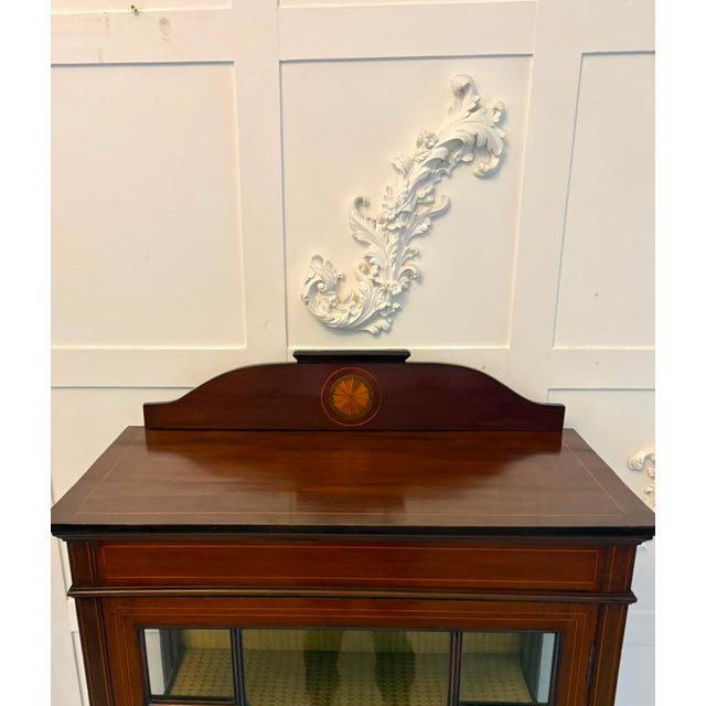 Brown Antique Edwardian Inlaid Mahogany Display Cabinet Bookcase Glazed Cabinet, 1900 For Sale - Image 8 of 12