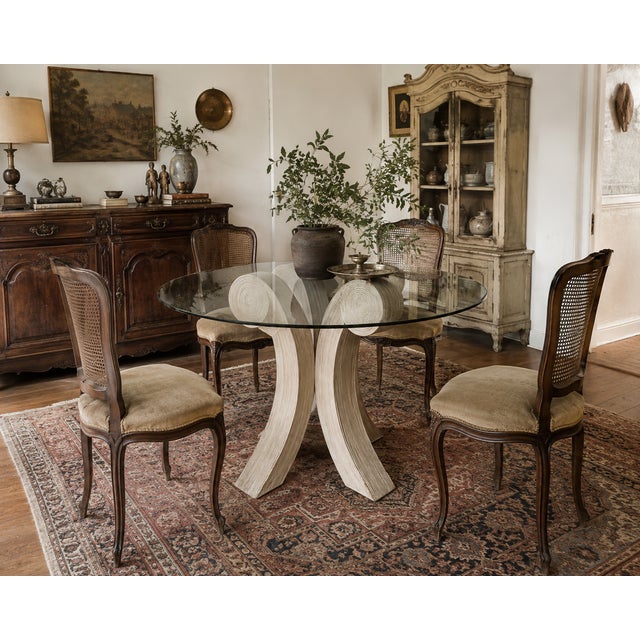 Gorgeous Vintage organic Coastal pencil reed rattan sculptural scroll shape dining table base in the style of Betty...