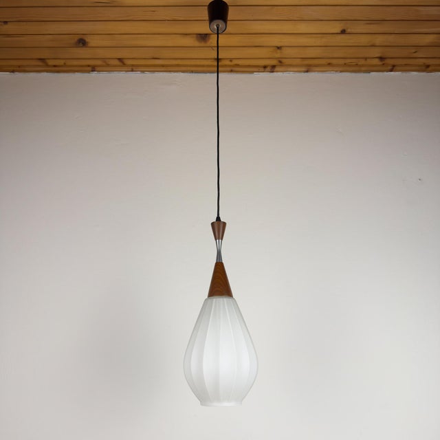 Brown Vintage Pendant Lamp in Glass and Wood from Targetti Sankey, Italy, 1970s For Sale - Image 8 of 12