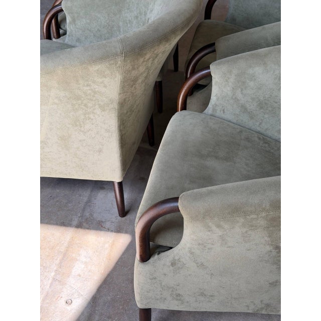 Set of 4 Mid 20th Century Danish Modern Lounge Chairs Green Upholstered Scandinavian Club Chairs For Sale - Image 4 of 10