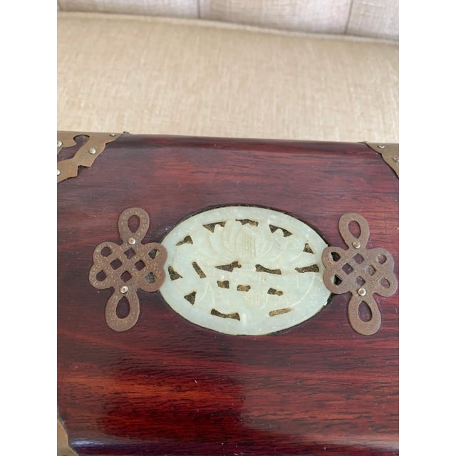 Vintage Mid-Century Rosewood & Brass & Jade Jewelry Casket For Sale - Image 4 of 13