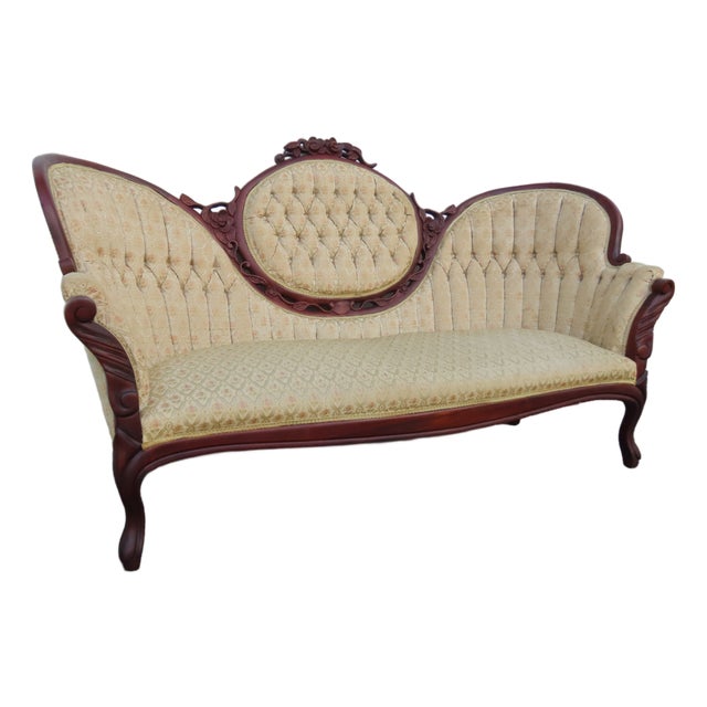 Victorian Style Carved Solid Mahogany Sofa Couch 6360 For Sale