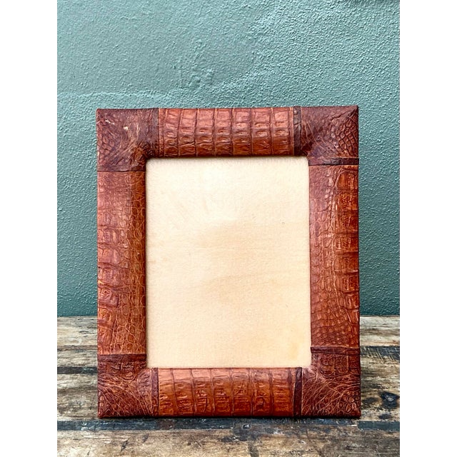 Brown Vintage Cuban Crocodile Wrapped Picture Frame For Sale - Image 8 of 12