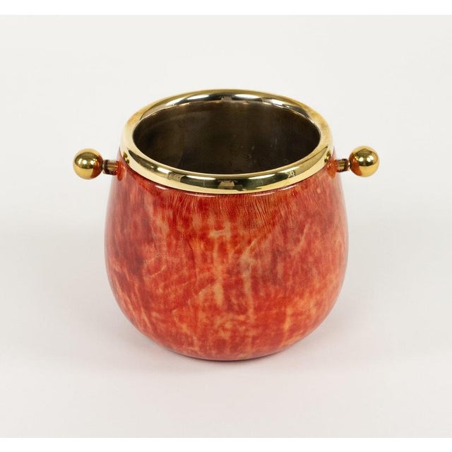 Mid-Century Modern Mid-Century Modern Ice Bucket in Red Goatskin and Brass by Aldo Tura, Italy, 1960s For Sale - Image 3 of 18