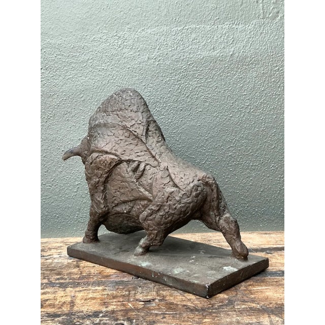 Vintage MCM Textured Plaster Bull Sculpture For Sale - Image 10 of 14