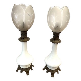 Large 19th Century Oil Lamps, Set of 2 For Sale