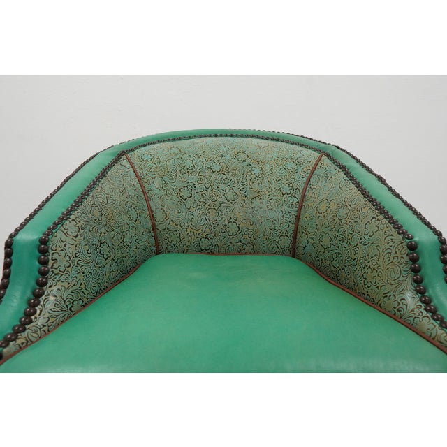 Brown Western-Style Embossed Leather Swivel Barrel Chair For Sale - Image 8 of 16