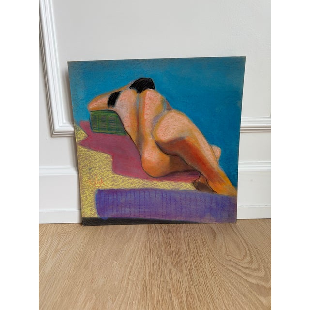 Donald G. Vogl Signed Modernist Reclining Nude Pastel on Board For Sale - Image 4 of 8