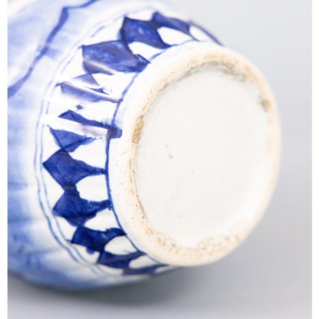 Ceramic Antique 19th Century Japanese Imari Ribbed Blue & White Vase For Sale - Image 7 of 8