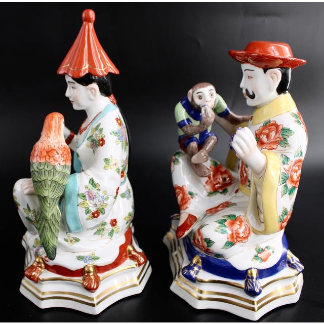 Chelsea House Inc VTG Pair of Chelsea House Chinoiserie Figures Meissen Style Monkey Parrot For Sale - Image 4 of 11