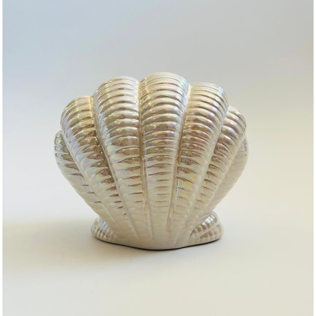 Postmodern Vintage Iridescent Ceramic Shell Vase For Sale - Image 3 of 8