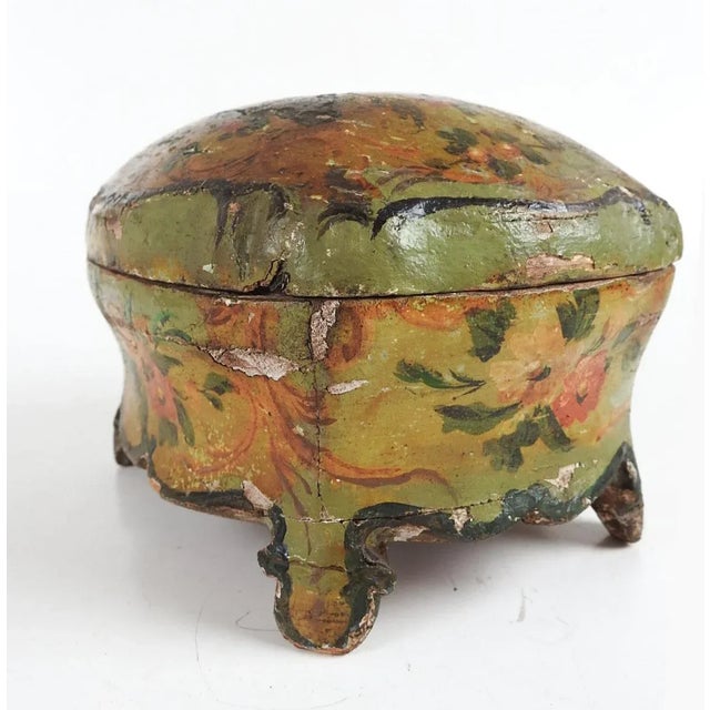 Antique Chinoiserie Hand Painted Wood Jewelry Box For Sale - Image 4 of 9