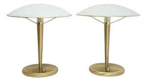Brass and Glass Saucer Table Lamps from Holtkotter Leuchten, 1980s, Set of 2