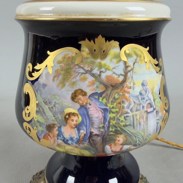 Vintage Porcelain, Brass, and Glass Table Lamp from Limoges, France For Sale - Image 9 of 16