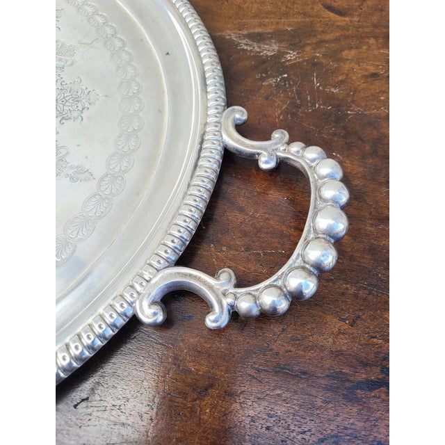 Vintage Silver Metal Tray For Sale - Image 13 of 17