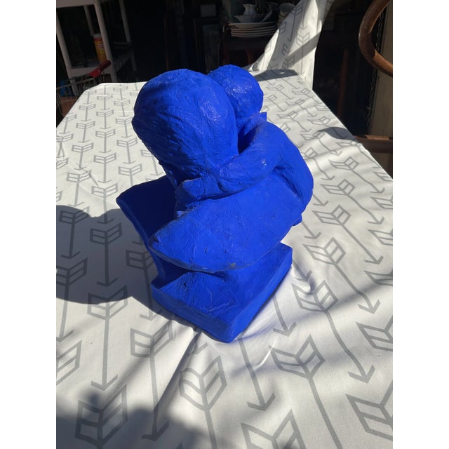 1970s 1970s Yves Klein Blue Painted Bust of Father and Son Reading For Sale - Image 5 of 8