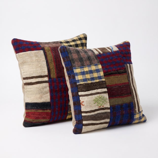 Mid-Century Modern Bohemian Turkish Kilim Pillow Cover 19'' X 19'' - Set of Two For Sale - Image 3 of 4