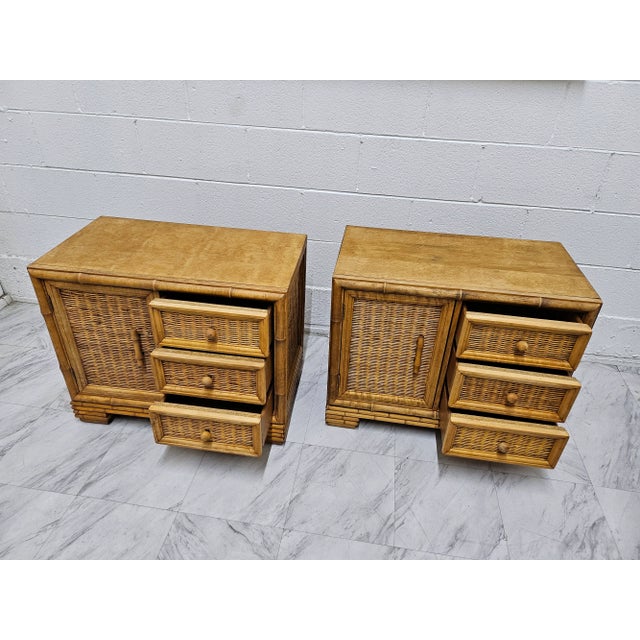 American of Martinsville 1970s American of Martinsville Rattan Night Stands - a Pair For Sale - Image 4 of 12