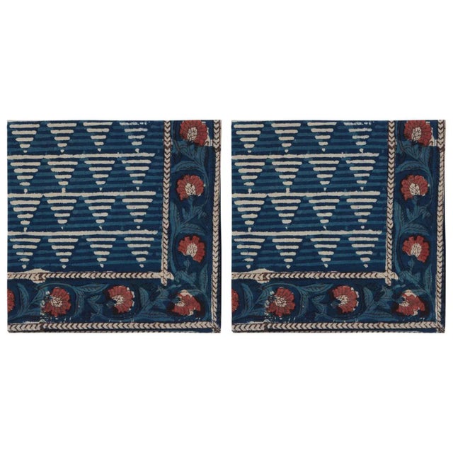 Not Yet Made - Made To Order Delta Indigo/Brick Red Napkins - a Pair For Sale - Image 5 of 5