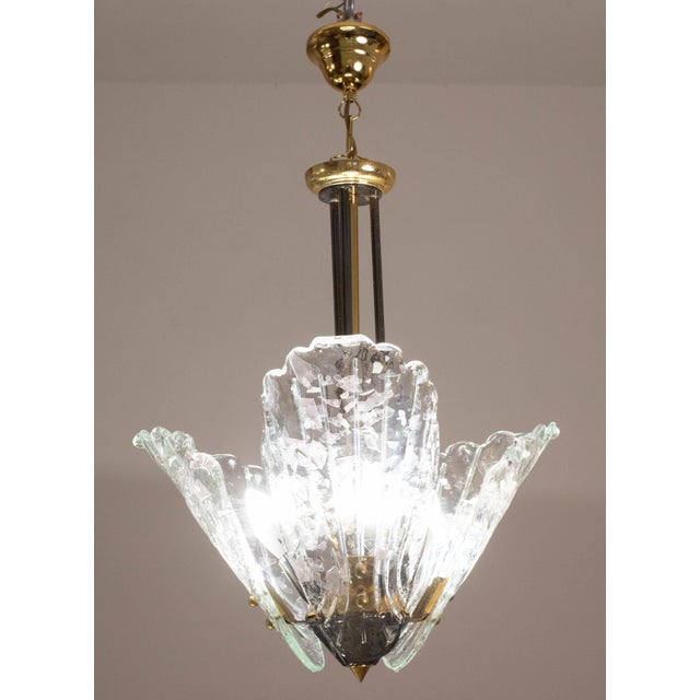 Metal 1970s Murano Chandelier With 3 Leaves Iridescent in Murano Glass For Sale - Image 7 of 12
