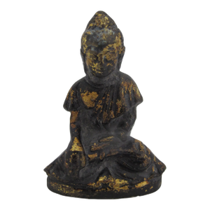 Antique Thai Gilt Bronze Phra Kring Seated Buddha Amulet Miniature Figurine