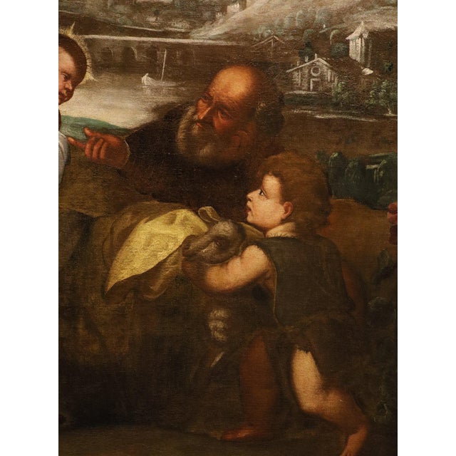 School of Titian, The Holy Family with the Infant Saint John the Baptist, 17th Century, Oil Painting on Canvas, Framed For Sale - Image 10 of 15