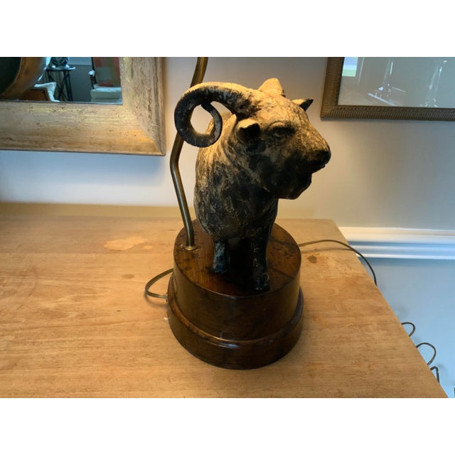 Vintage Metal Ram Lamp For Sale - Image 4 of 12