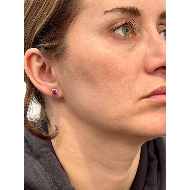 1 Carat Oval Natural Ruby and Diamond Stud Post Earrings 14 Karat Yellow Gold For Sale - Image 14 of 18