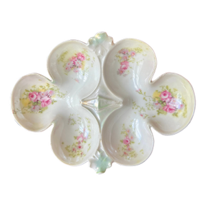 Early 1900’s French Lustreware Floral Oyster Plate, Deviled Egg Plate Unique Shape