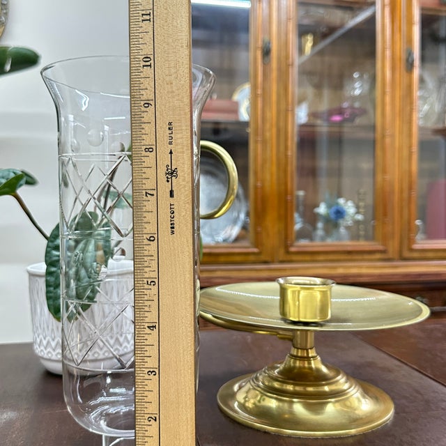 Large Balwin Brass Candle Holder W/ Hurricane Glass For Sale - Image 13 of 18