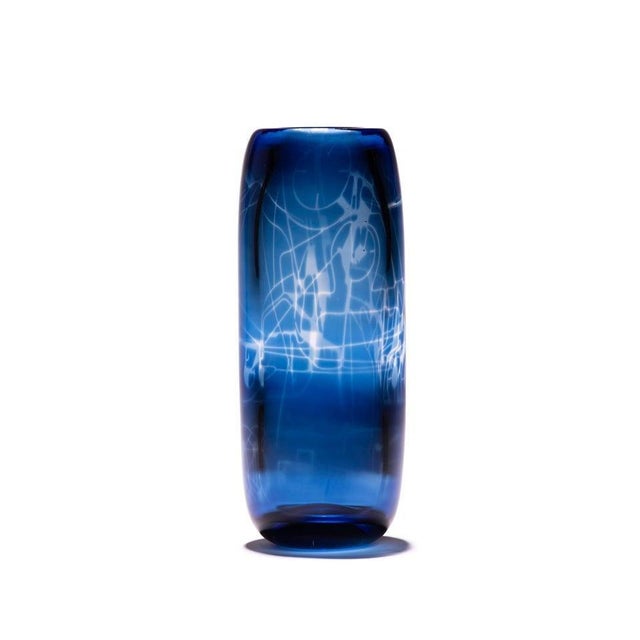 Unique harvest Graal blue and black glass vase by Tiina Sarapu, 2018 Dimensions: H 27 cm Materials: Glass Glass in my...