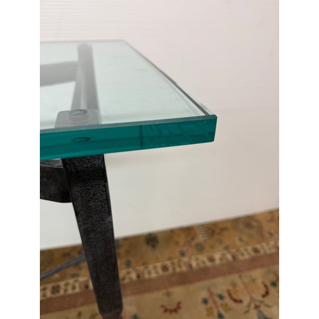 Black Iron & Tempered Glass Console Table, in the Style of Giametti For Sale - Image 8 of 12