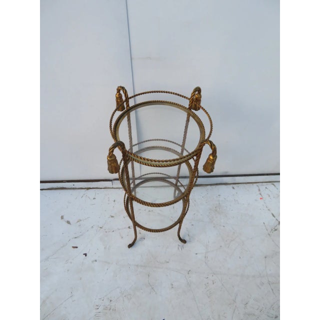 Hollywood Regency Hollywood Regency Gold Tassel Three Tier Stand For Sale - Image 3 of 4