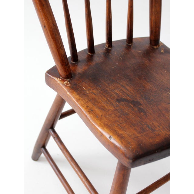 Antique Plank Seat Spindle Back Side Chair For Sale - Image 12 of 14