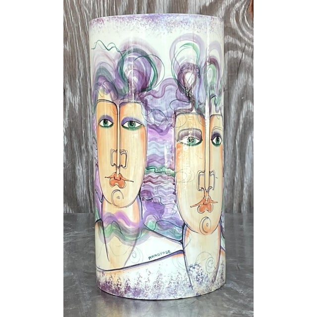 Late 20th Century Vintage 1980s Hand Painted Ceramic Vase For Sale - Image 5 of 7