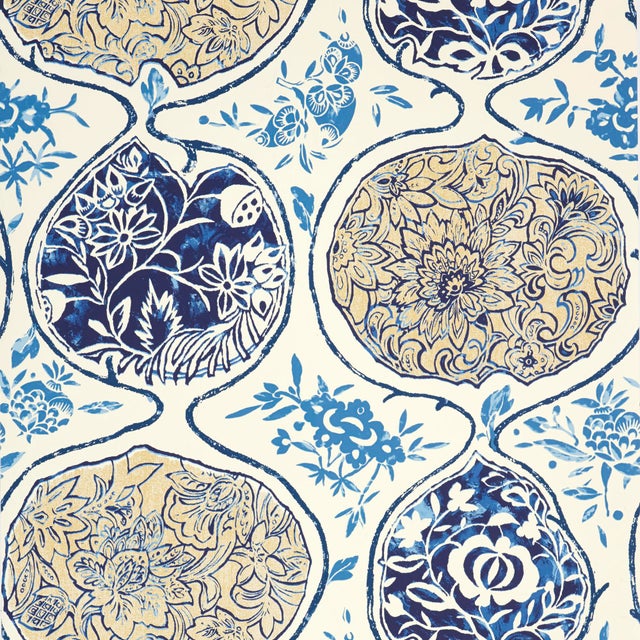 Schumacher Katsugi Wallpaper in Blues | Chairish