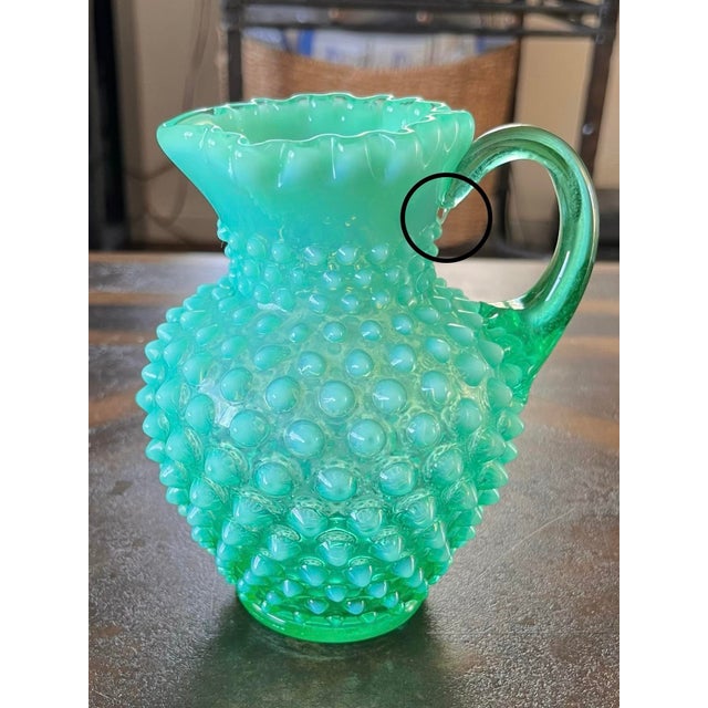Vintage Fenton Hobnail Uranium Glass Pitcher For Sale - Image 9 of 9