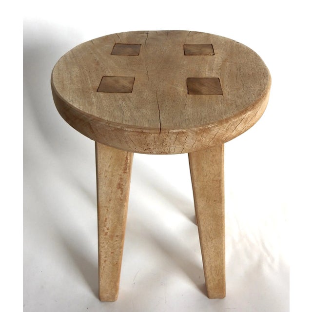 Mid-Century Modern Set of 4 Primitive Wabi Sabi Wood Stools For Sale - Image 3 of 8