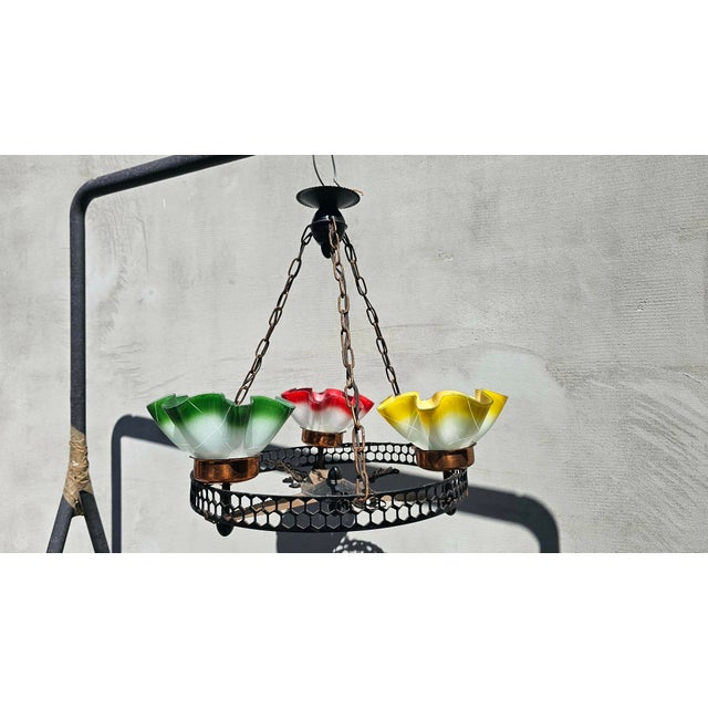 Vintage Glass and Metal Chandelier, 1960s For Sale - Image 13 of 13