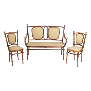 Antique Art Nouveau Bentwood Loveseat Bench and Side Chairs Salon Suite, 1900s For Sale