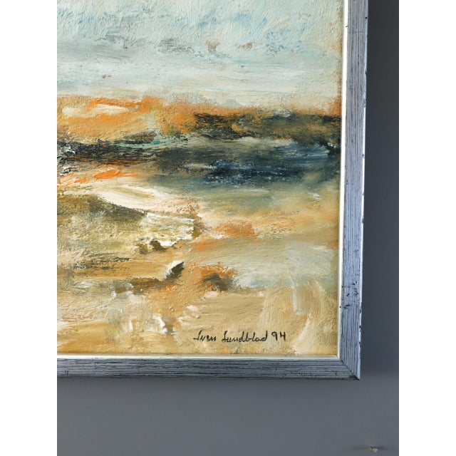 Paint 1994 Modernist 'Golden Drift' Vintage Original Mini Abstract Expressive Landscape Oil Painting, Framed For Sale - Image 7 of 11