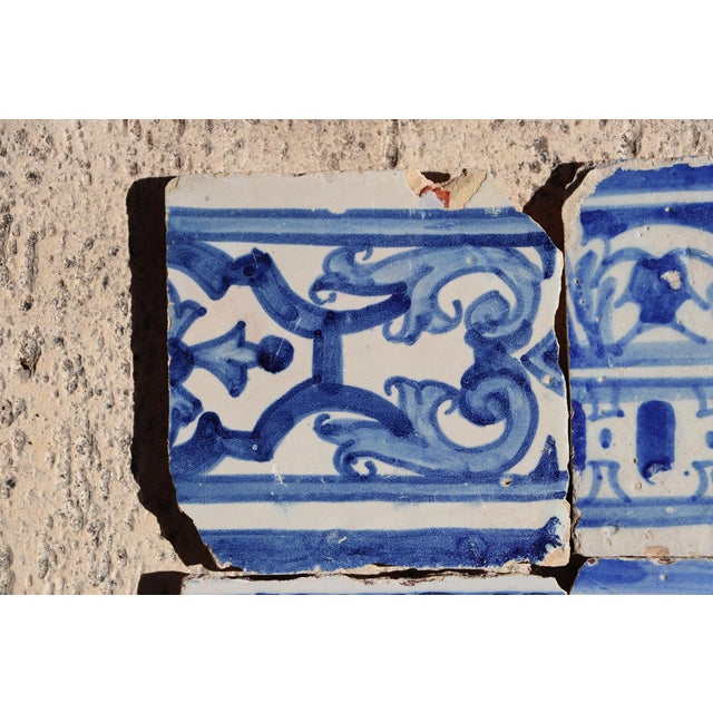Baroque Antique Blue & White Set of Four Tiles, Portuguese, 17th Century For Sale - Image 3 of 12