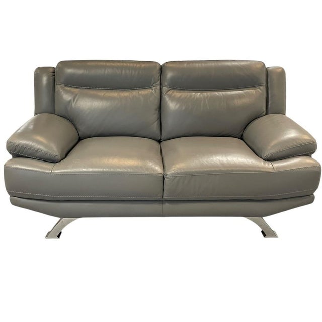 Minimalism Mid 20th Century Sofia Vergara Modern Gray Leather Loveseat 67" For Sale - Image 3 of 3